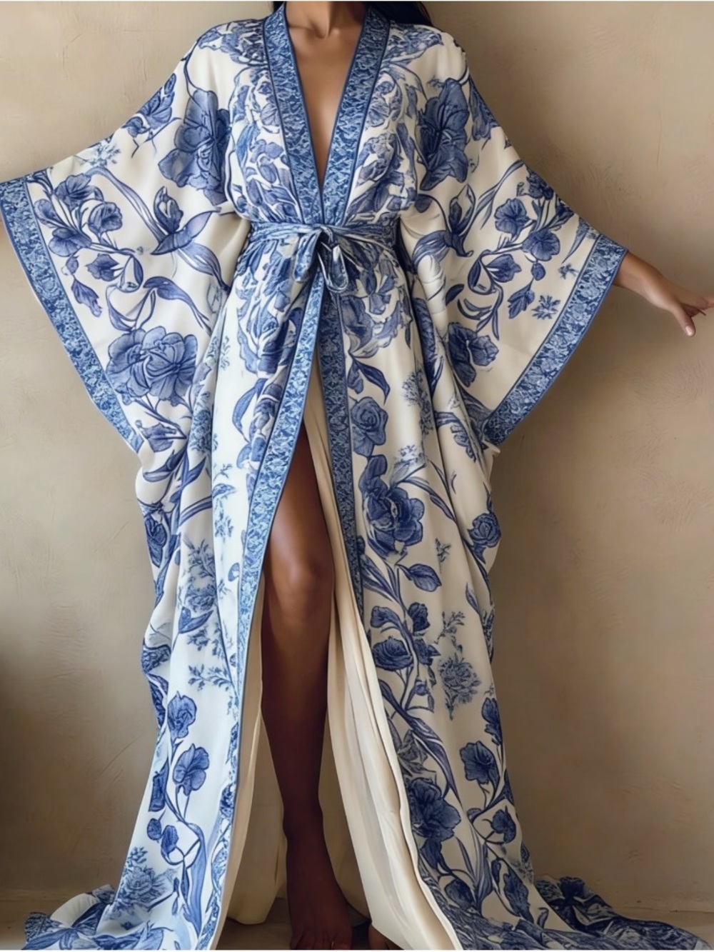 Blue & White Floral Kimono Robe